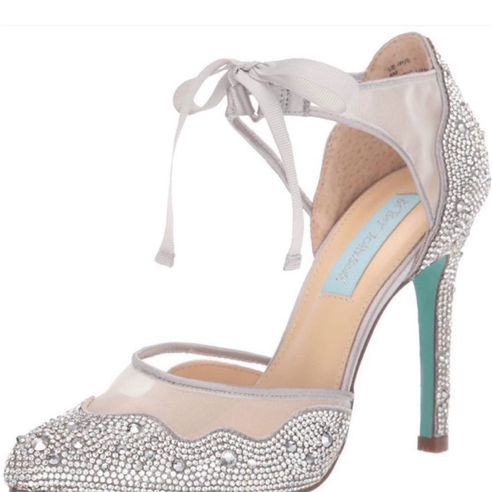 Betsey Johnson Silver and Cream Embellished Heels